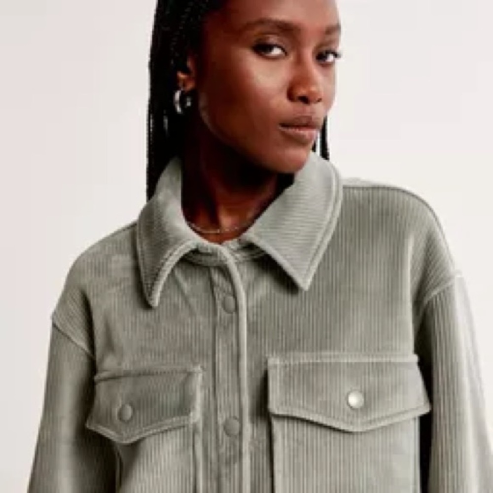 NWT Abercrombie Velvety Corduroy Snap Front Shirt Jacket Mint Stone Size M - Picture 2 of 8